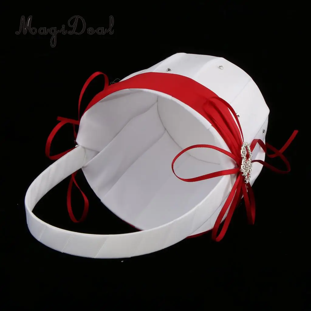MagiDeal Elegant Satin Wedding Flower Girl Basket Double Heart Rhinestone DIY for Bridal Engagement Hen Night Party Decoration | Дом и сад
