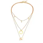 Золотое многослойное ожерелье с круглым кулоном в виде звезды, Ретро стиль, ожерелье ручной работы с воротником в виде ракушек, женский подарок