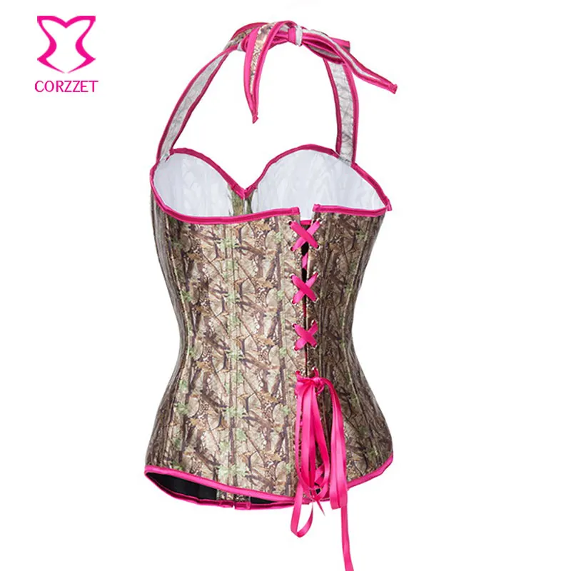 Corzzet Burlesque/коричневый атласный корсет с принтом на груди сексуальный топ стимпанк