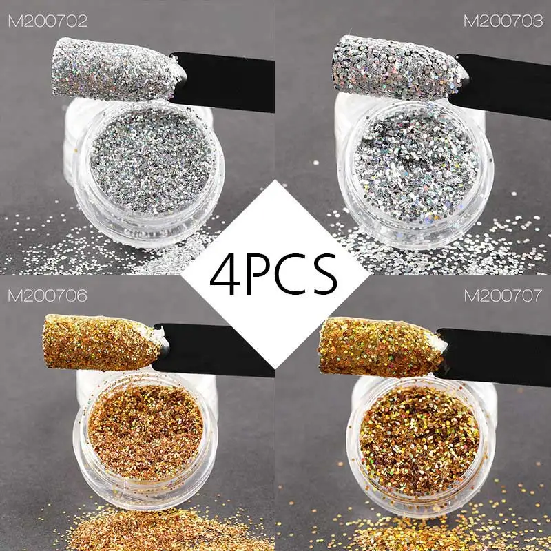 4PCS-04 Розалинд аксессуары для ногтей гель голографический лак Chrome пигмент световой пудра с пайетками блеск маникюра блесток комплект - Цвет: 4PCS-04