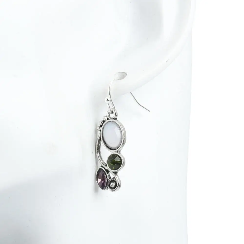 8Seasons Vintage Plastic Geometric Drop Earrings Purple Green Rhinestone Long Dangle Women Fashion Jewelry Accessories | Украшения и