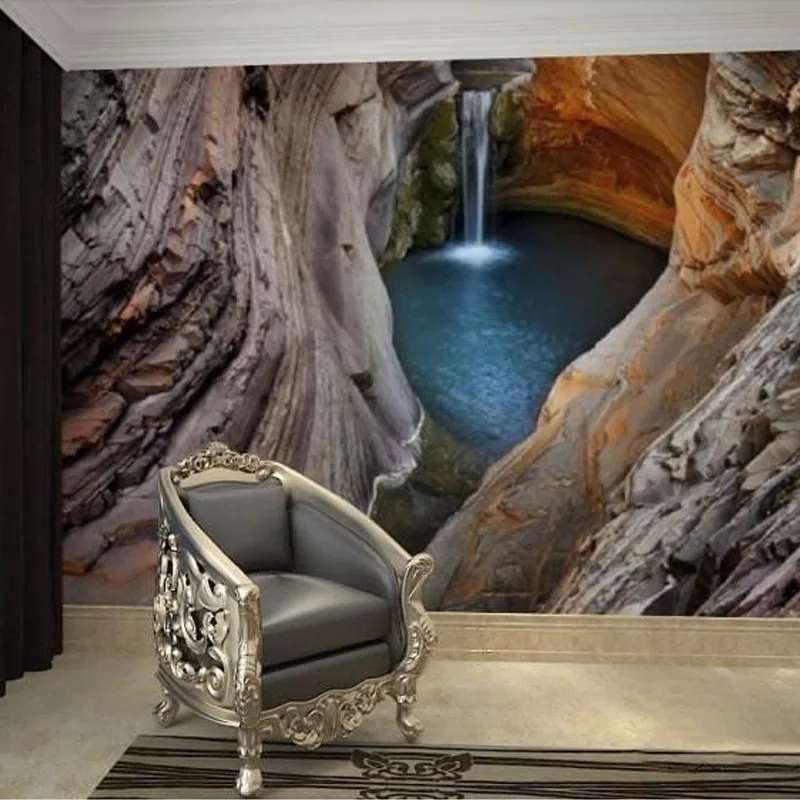 Фотообои 3D с водопадом персонализированные обои изображением трехмерной пещеры