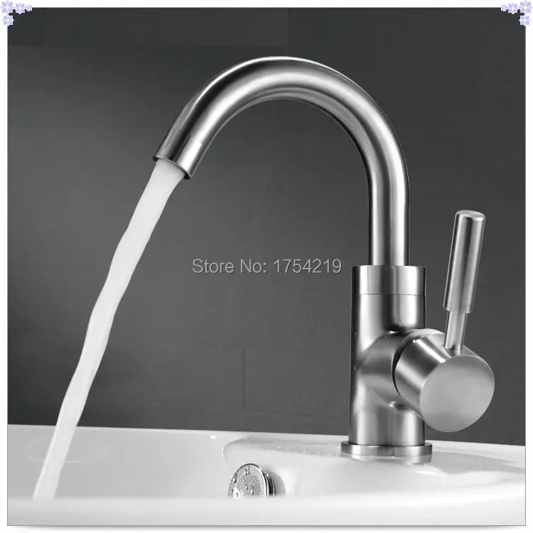 SUS 304 Stainless Steel Brushed Surface Single Handle Hole Basin Faucet misturador para banheiro | Строительство и ремонт
