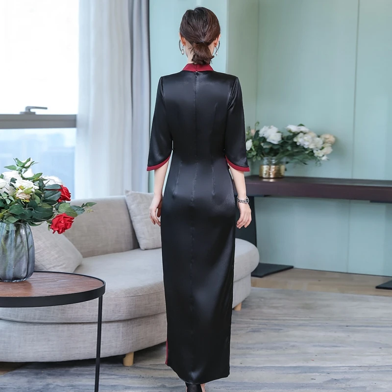 Традиционное китайское вечернее платье черные вечерние платья Cheongsam вьетнамское