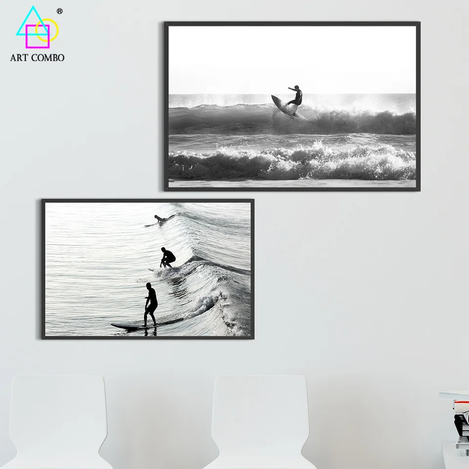 Белый и черный морской прибой волна декоративные холсте роспись стены Детская