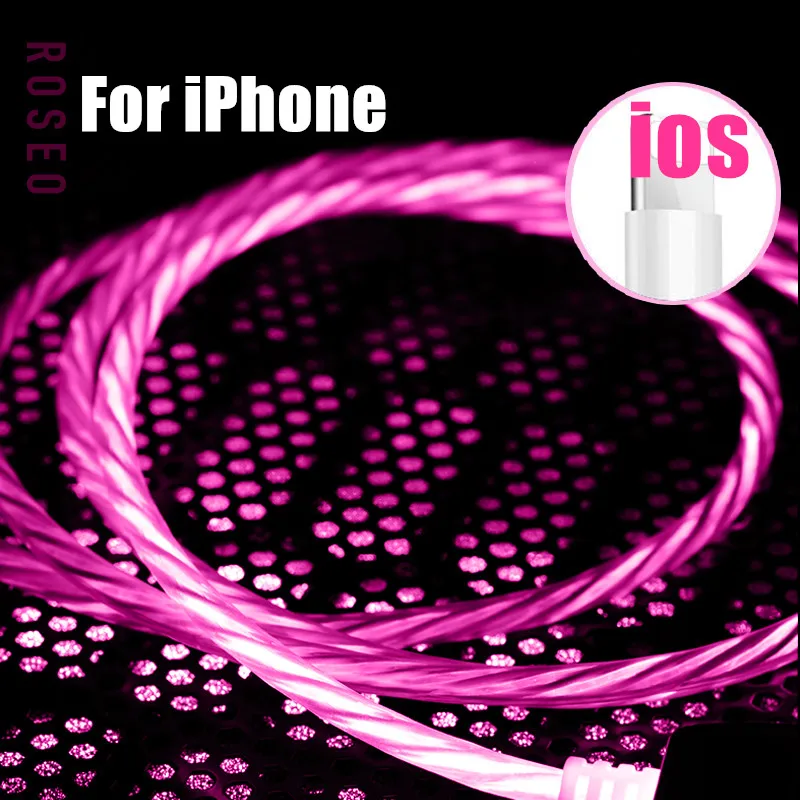 Pink for iPhone Светодиодный кабель для быстрой зарядки 3А для iphone X XS 7 8 6S Plus type C и все микро-usb для устройств на аndroid кабель для samsung Xiaomi huawei - Цвет: Pink for iPhone