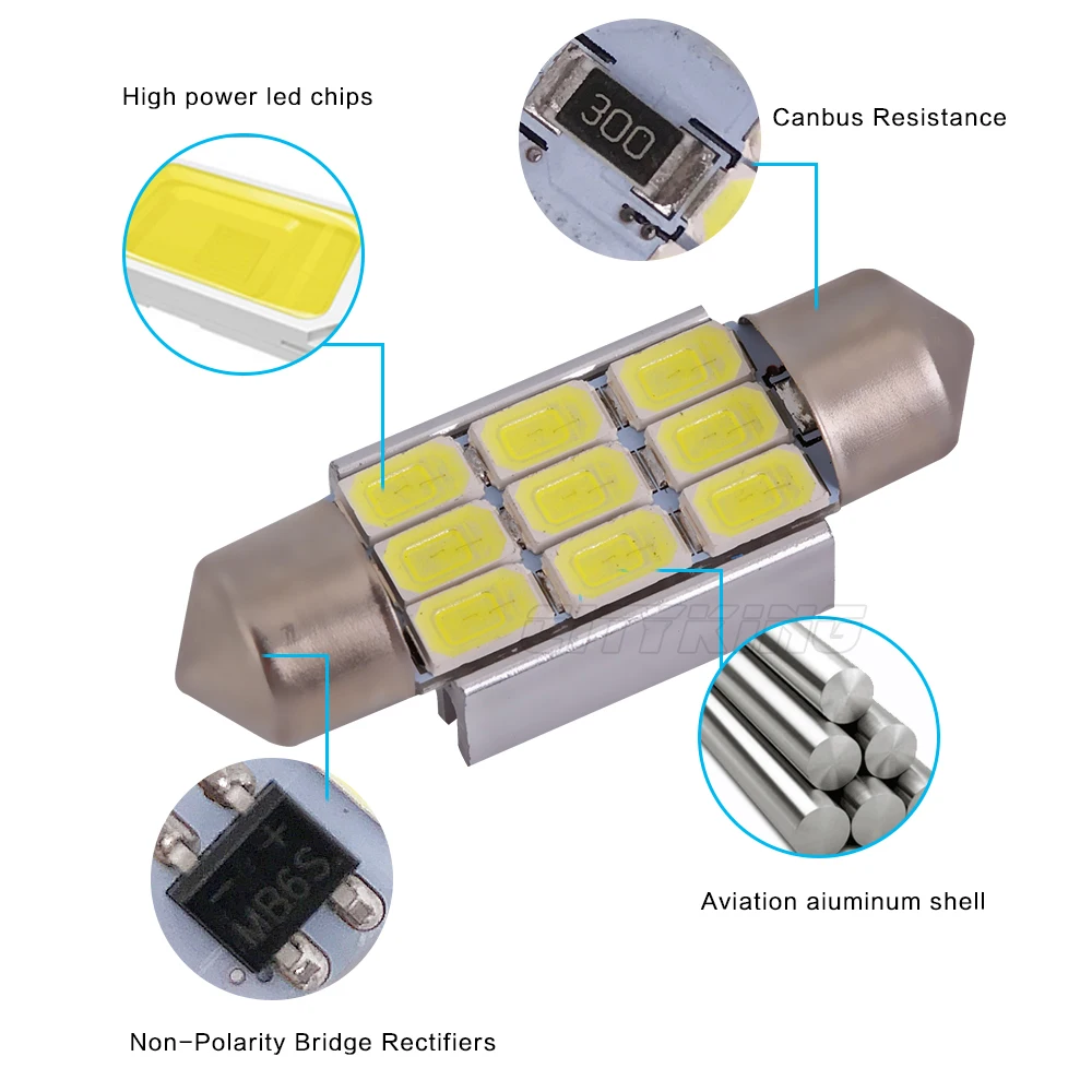 50 шт./лот гирлянда 36 мм 39 42 9smd LED 5630 5730 Гирлянда SMD 9LED Canbus без ошибок светодиодная
