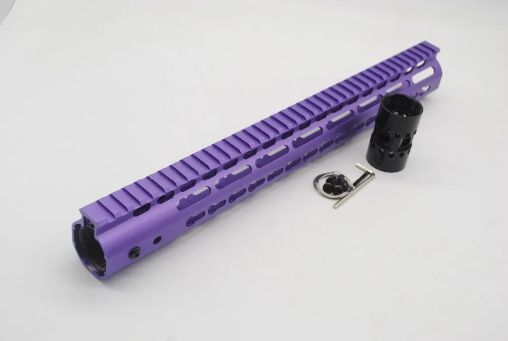 

TriRock 15'' inch Keymod Handguard Rail Free Float Picatinny Mount System Ultralight Aluminum/Steel Barrel Nut _ Purple Anodized