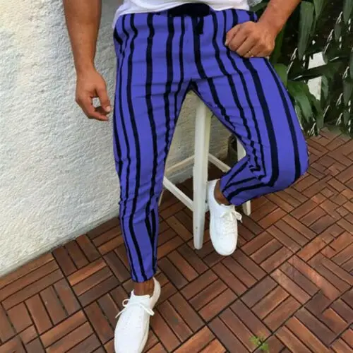 Мужские повседневные брюки облегающие в полоску со средней талией карандаш