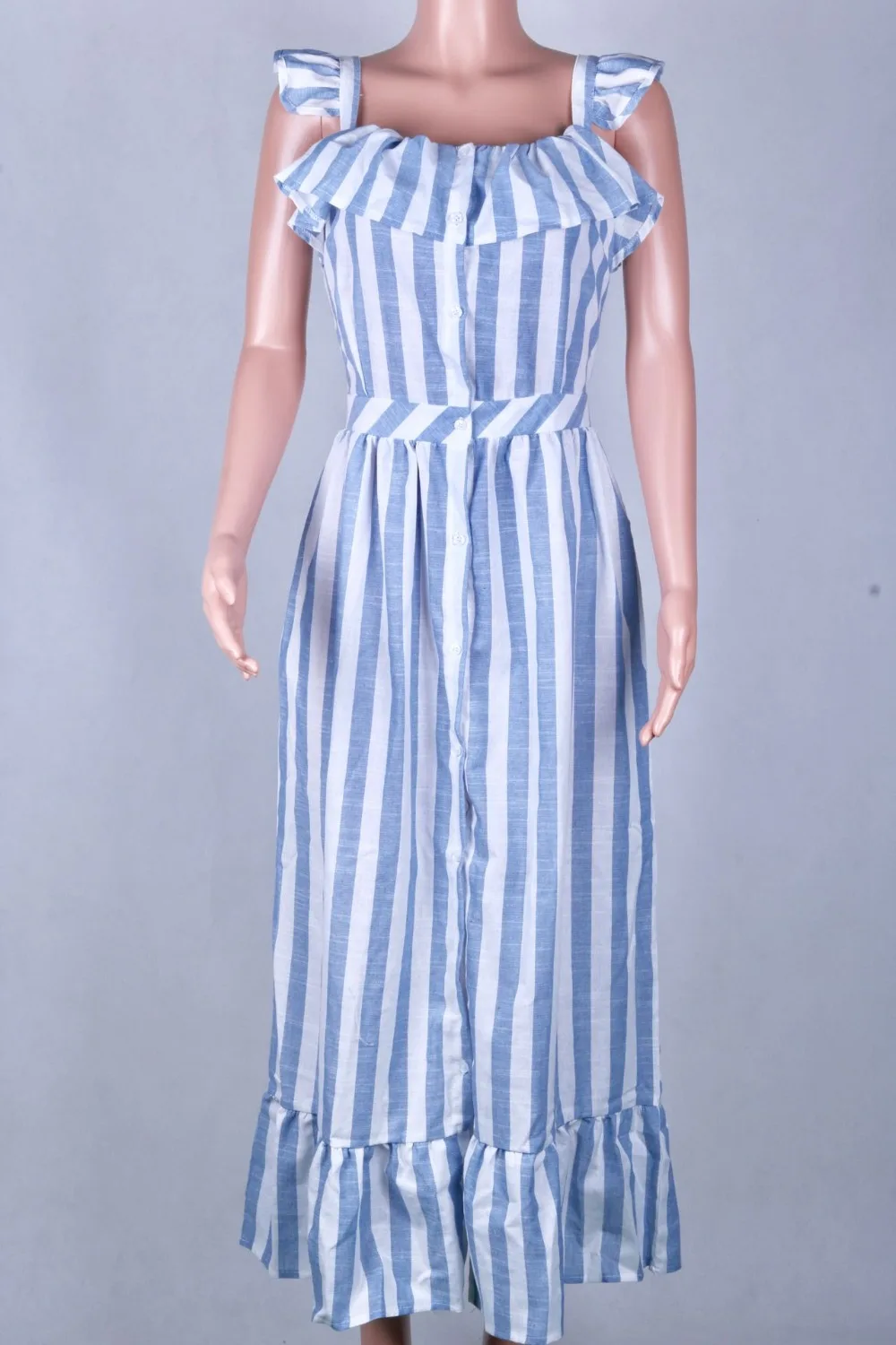 Женское платье на пуговицах спереди синее Повседневное до середины икры