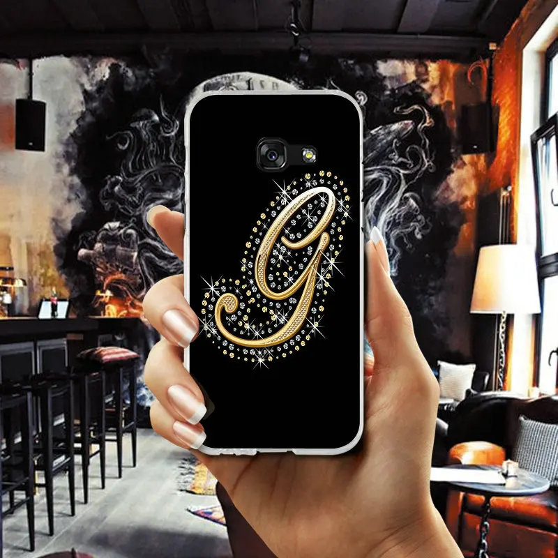 Soft Silicone TPU Phone Cases For Samsung Galaxy A3 A5 A7 J1 J2 J3 J4 J5 J6 J7 2016 2017 2018 Cover Gold Alphabet Diamond |