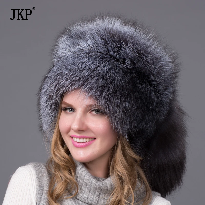 Женская шапка JKP из натурального Лисьего меха на осень и зиму модная большого