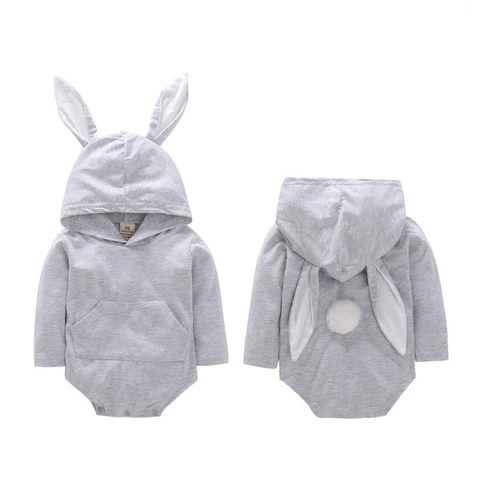 Боди с капюшоном и ушками кролика для новорожденных девочек и мальчиков