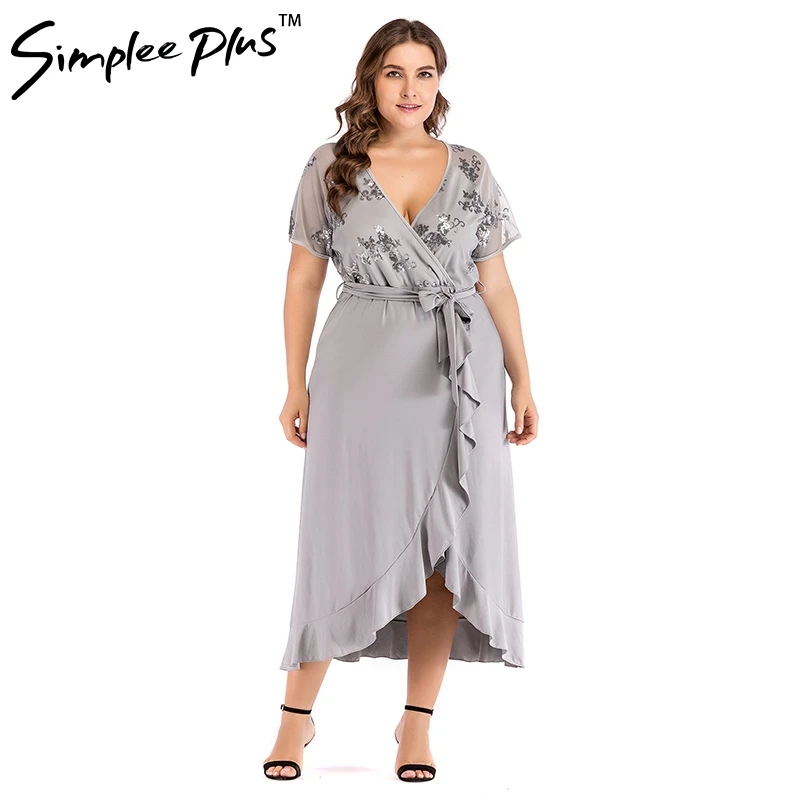 Simplee плюс v образный вырез платья для вечеринок с блестками женское сексуальное