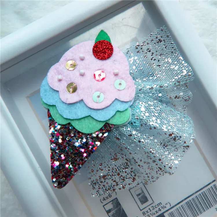 Бутик ins 15 шт. модные милые фетровые заколки для волос Icecream блестящие кружевные