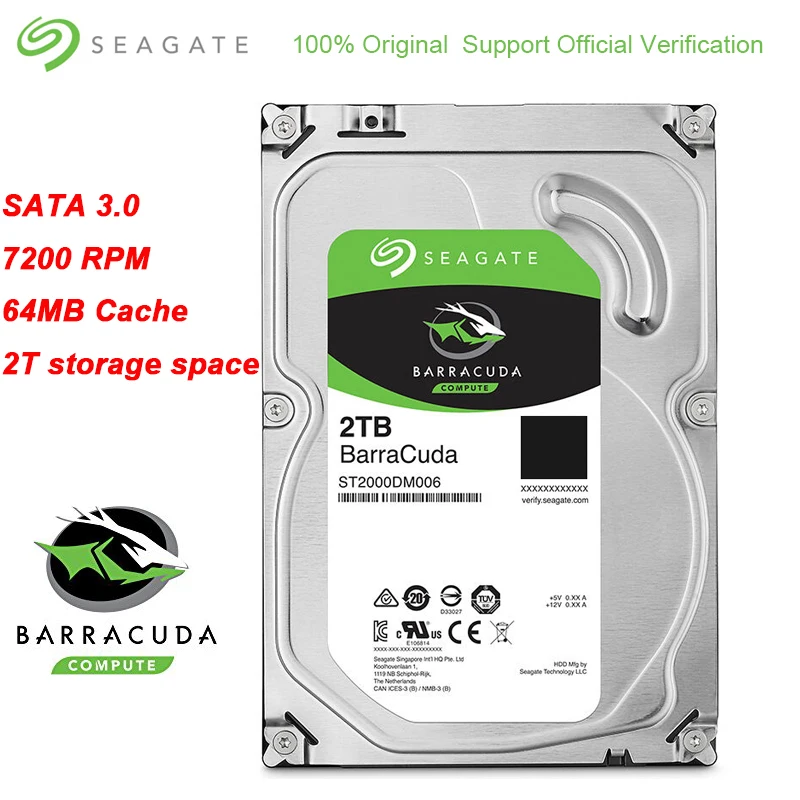 100% натуральная серия Seagate BarraCuda 2 ТБ 3 5 дюймов SATA 0 внутренний HDD для настольных ПК