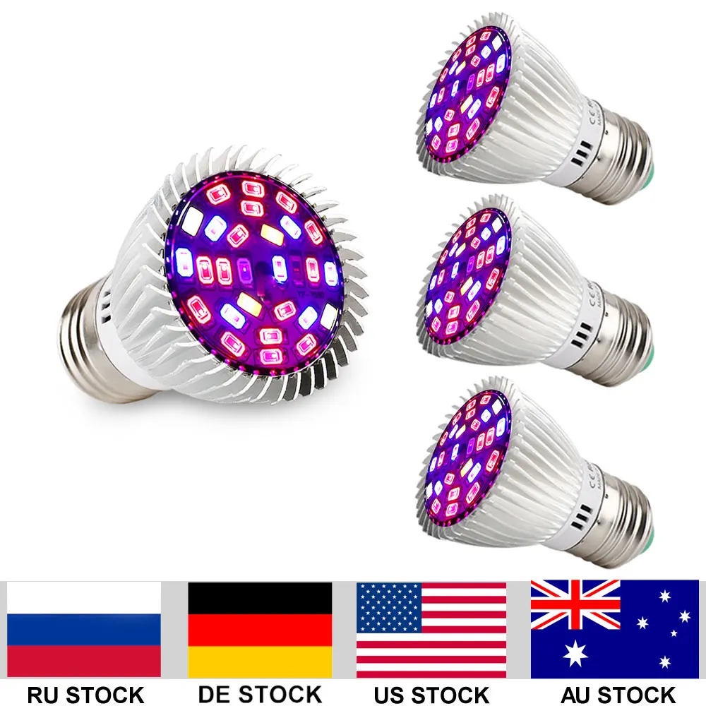 4 шт./лот 28 Вт полный спектр LED Grow Lights E27 Lamp для растений овощей Гидропоника система