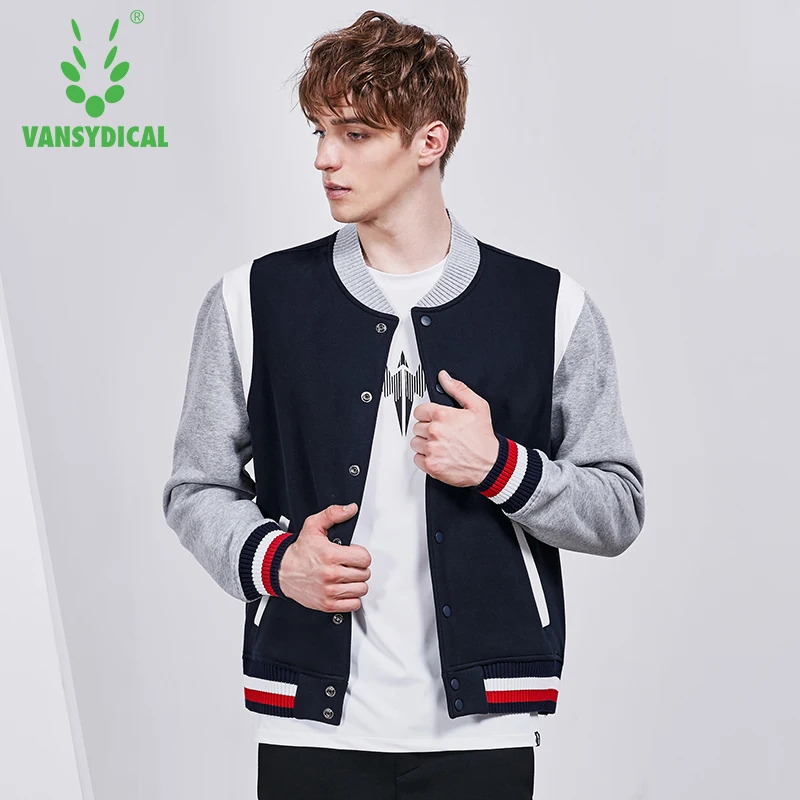 Vansydical Men's Jacket Autumn and Winter Contrast Sports Fitness Top Running Outdoor Workout Coat Baseball Uniform | Спорт и