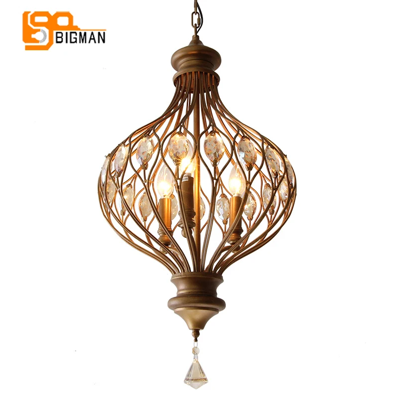 Beste Nieuwe Collectie Vintage Style Crystal Hanglampen Champagne Hanglamp 3 Lichten Glans Eetkamer Hal Verlichtingsarmaturen