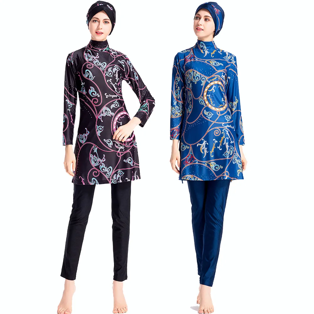 

Plus Size Muslim Swimwear Women Modest Floral Print Full Cover Swimsuit Islamic Islam Burkinis Beachwear Swimming Bathing Suit