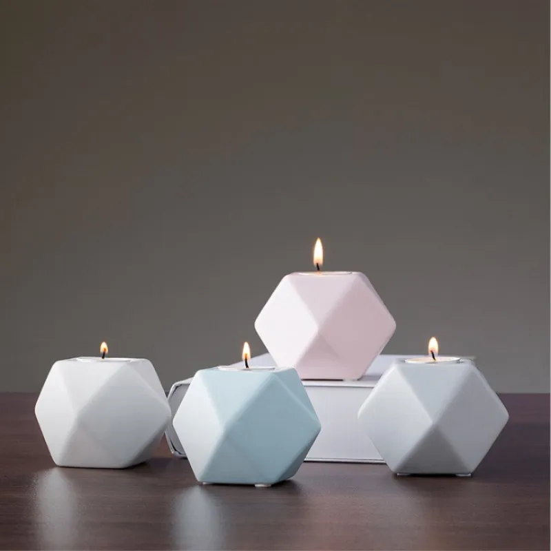 Nordic Ceramic Candle Holder Creative Retro Ins Decoration Home Explosion Geometry Small Candlestick | Дом и сад