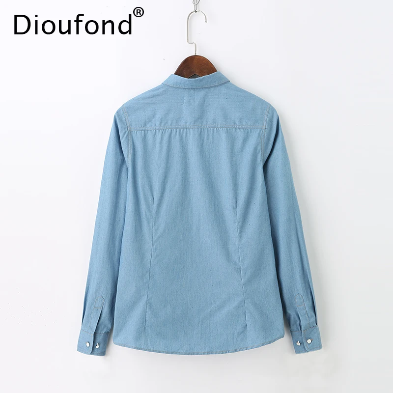 Женская Джинсовая блузка Dioufond Повседневная Блузка с длинным рукавом и карманами
