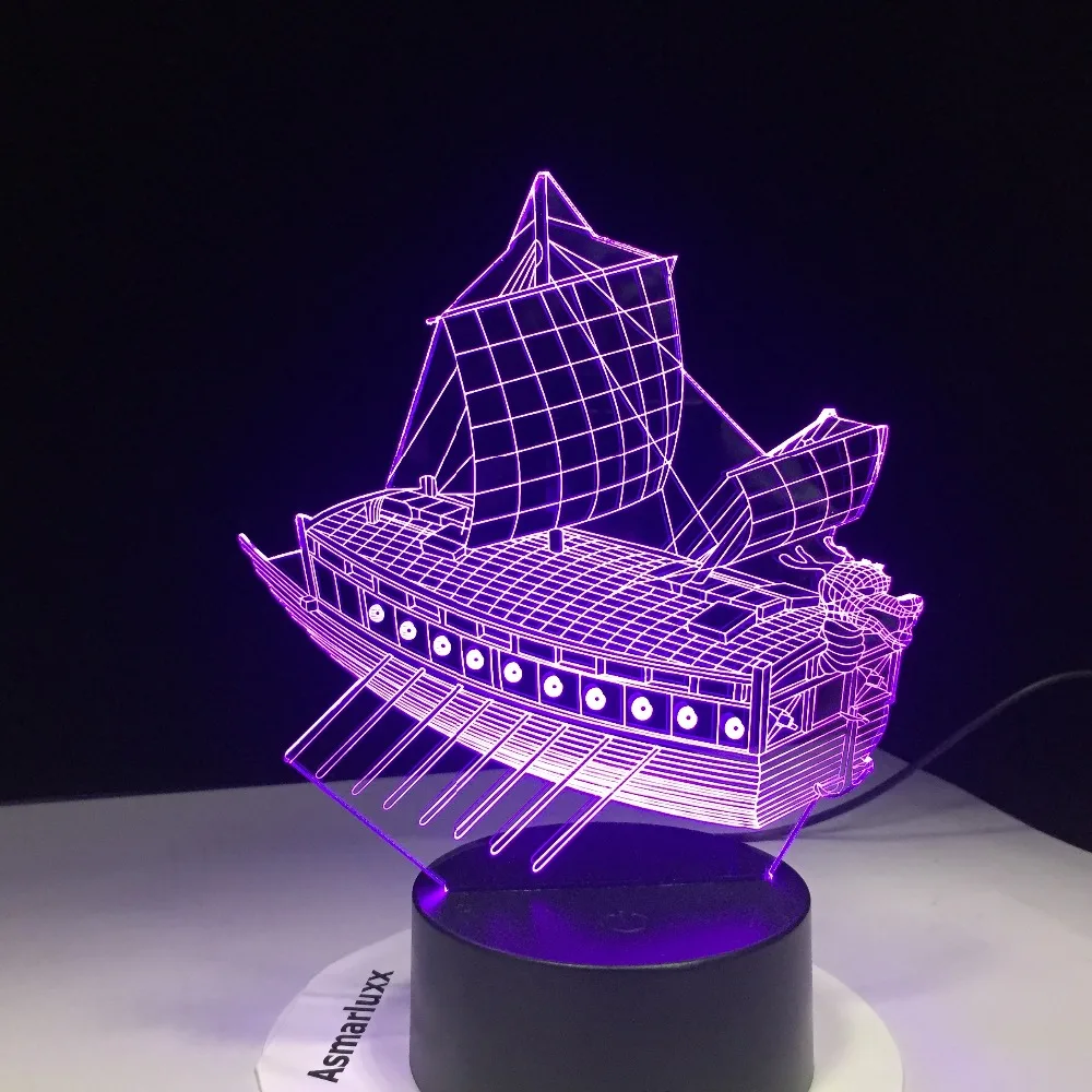 Древний парусная лодка 3D Ночной светильник светодиодный 7 цветов Изменение USB