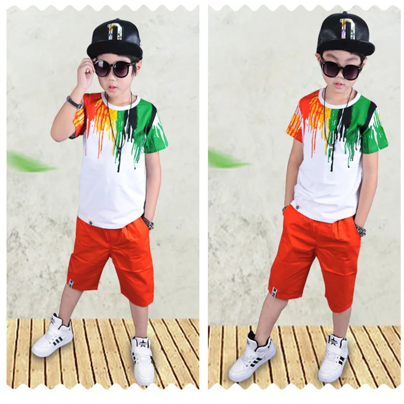 New Boys Clothing Sets Cotton Print Suit Sport Short sleeved + Shorts Suits Kids tracksuits for Children Aged 3-11 |