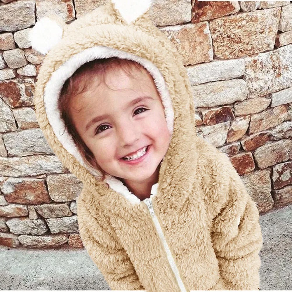 TELOTUNY Baby Boys Girls Plush and velvet warm furry Coat Long Sleeves Velvet Cartoon Hooded Clothes Snowsuit Z1011 | Детская одежда и