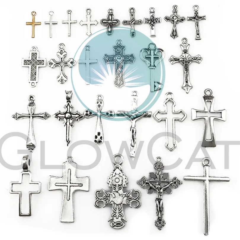 26pcs 22401 Vintage Silver Jesus Cross Charms Mixed Flower Key Charm Gold Color Pendant DIY Jewelry Making | Украшения и
