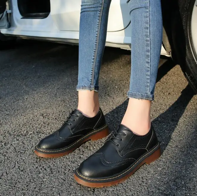 Женские ботинки-броги на толстой подошве со шнуровкой sapatos feminina женская обувь