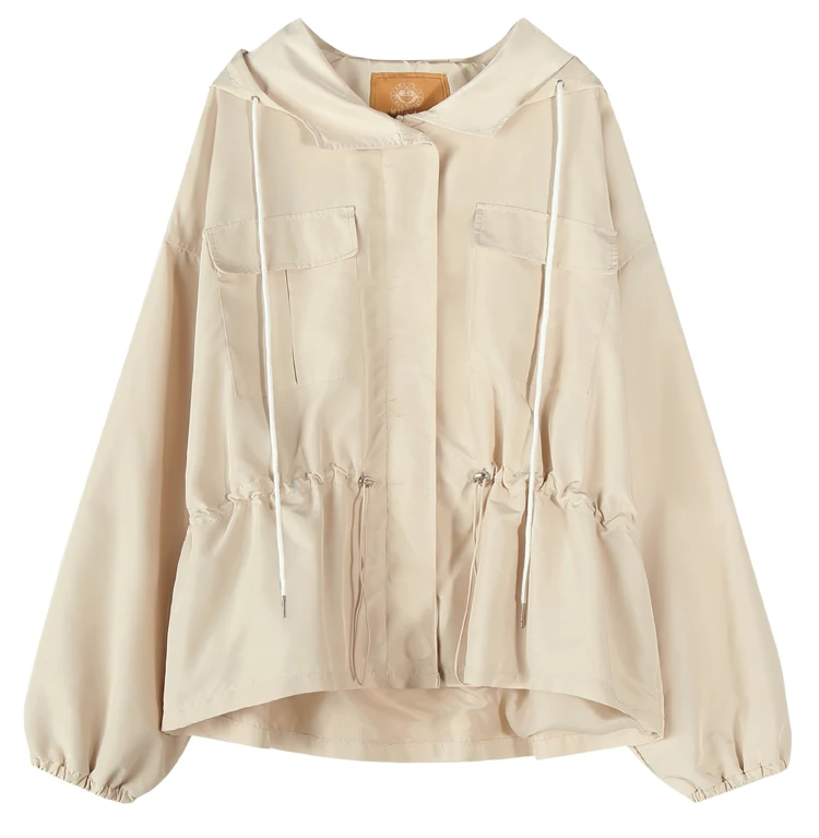 ELFSACK стильные весенние женские куртки с капюшоном в стиле Харадзюку, однотонные куртки с карманами, Свободные повседневные женские короткие пальто на молнии