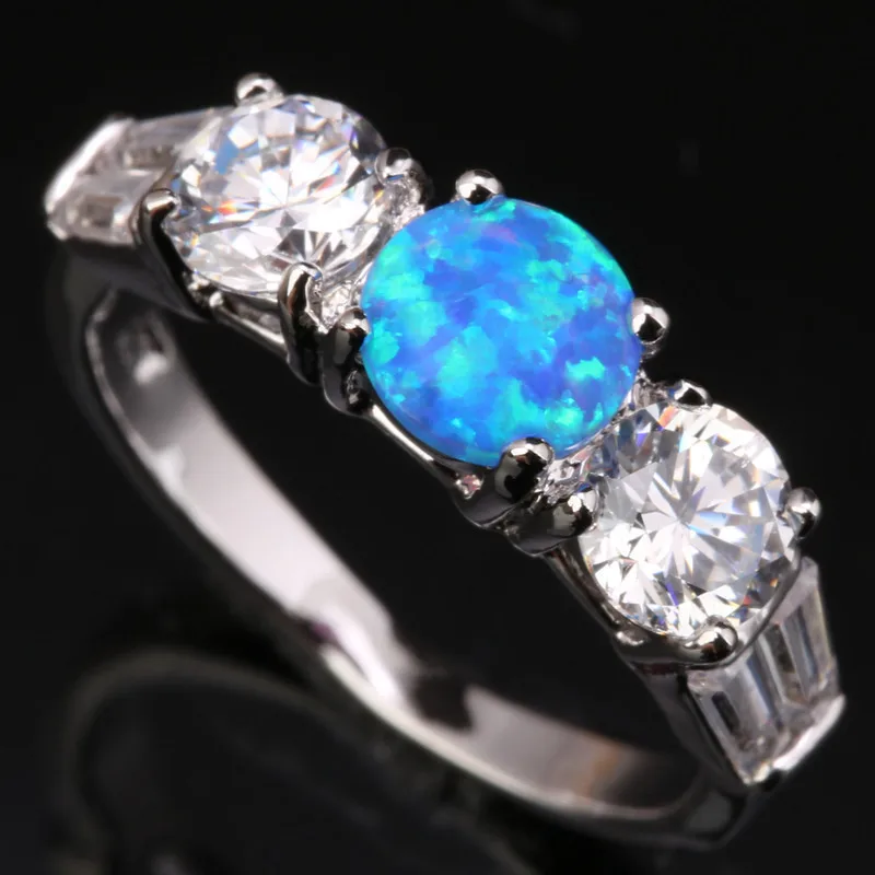 Потрясающие драгоценные камни Синий огненный опал и белый посеребренный