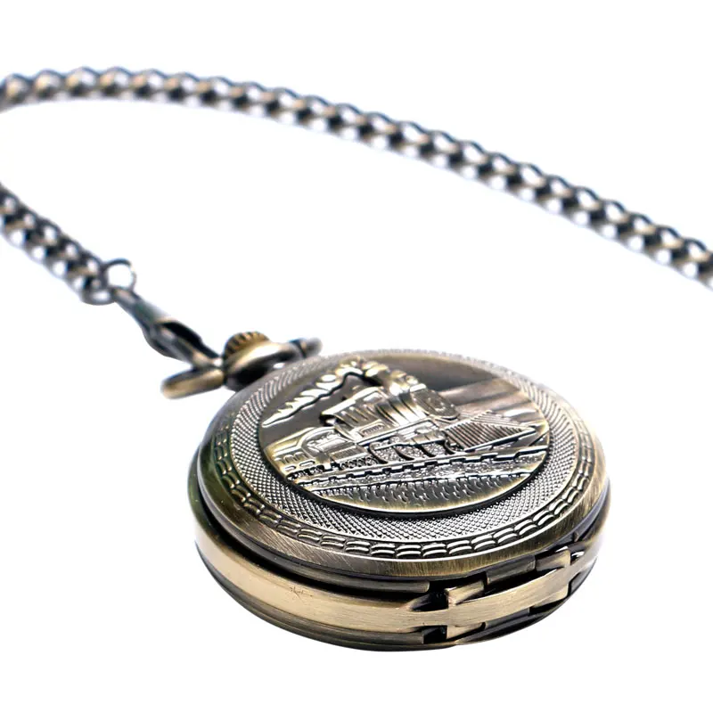 Pocket Watches Retro Bronze FOB Double Hunter Design Mechanical Hand Wind  Men Gift Women Pendant Necklace Unique Clock P1034C