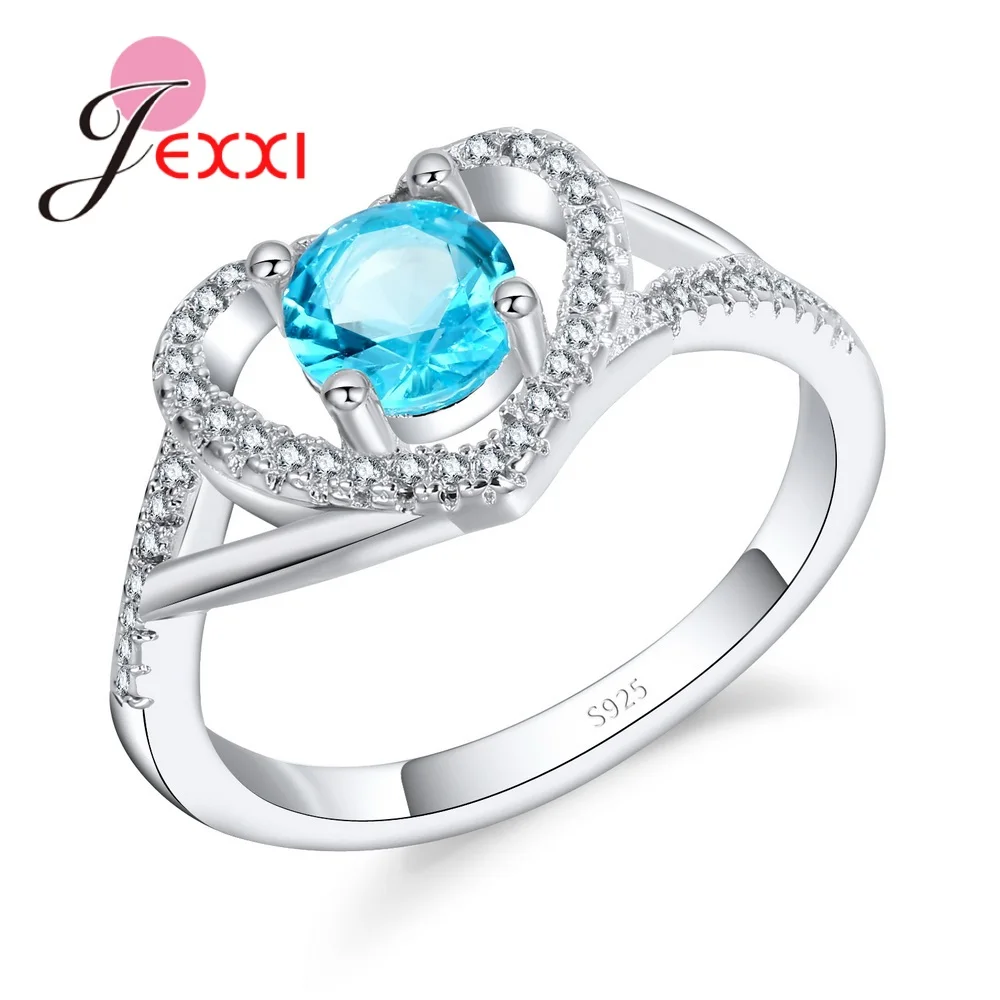 

Exquisite Blue Green Round Crystal 925 Sterling Silver Bridal Wedding Rings For Woman Jewelry Gift Ringen Bijoux Female