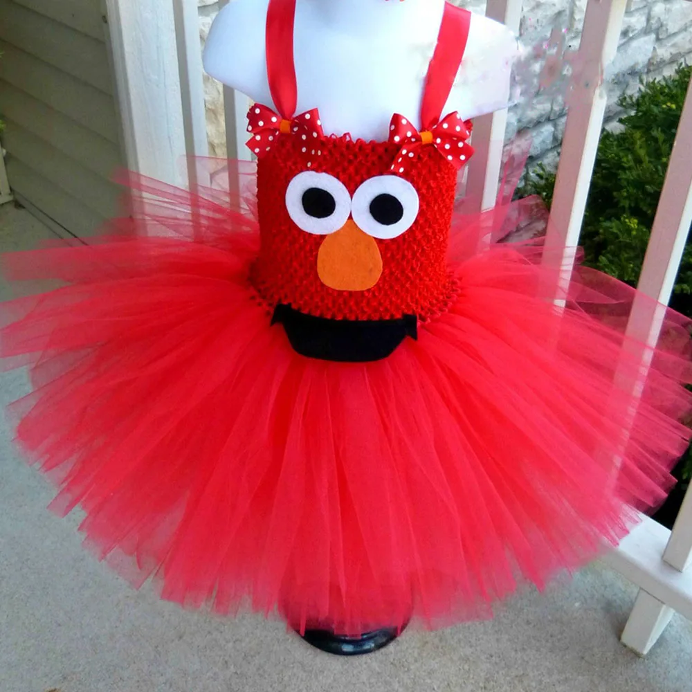 Красный Elmo для девочек юбка-пачка платье для новорожденного первый день рождения ребенка вечерние платье на Хеллоуин; Платье с принтом «Элмо» Косплэй костюм 1-12Years старые