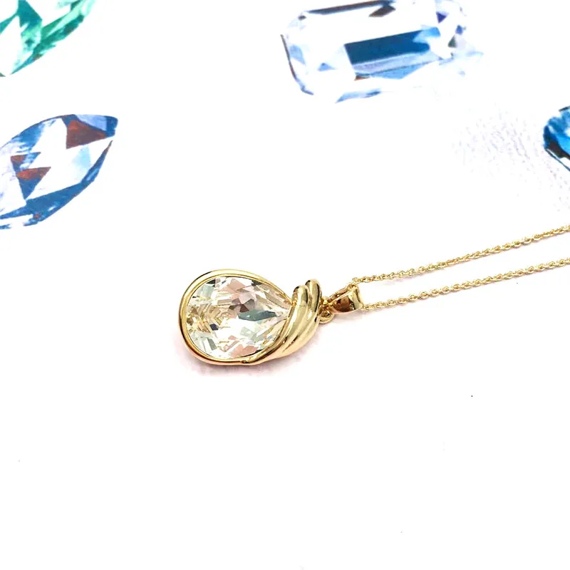 Crystal gold Большое Очаровательное ожерелье с подвеской с кристаллами от swavorski хороший подарок на Рождество для уникальных свадебных вечеринок - Окраска металла: Crystal gold