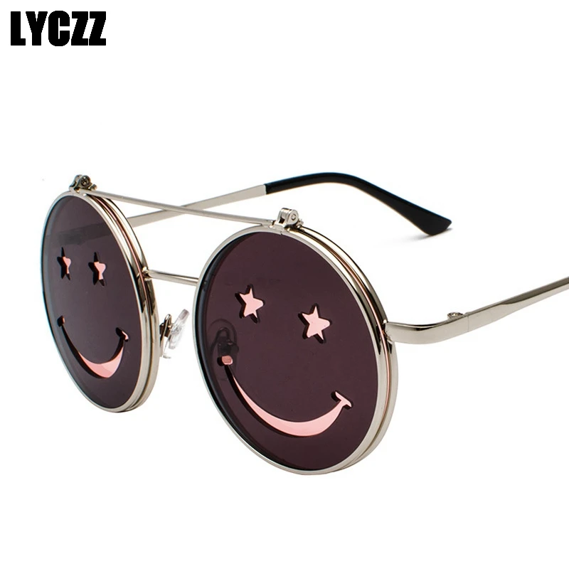 LYCZZ милый смайлик флип двухслойные солнцезащитные очки смешная улыбка лицо