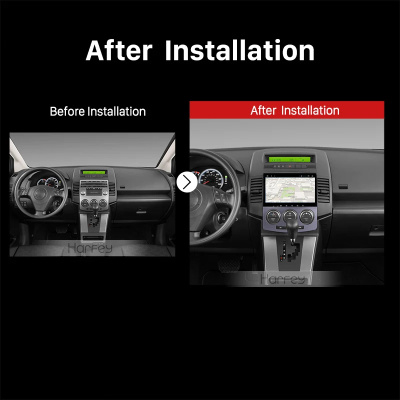 Автомобильное радио Harfey Android 8.1 9 дюймов 1Din для Mazda 5 2005 2006 2007 2008 2009 2010 с сенсорным экраном, GPS-навигацией, мультимедиа-плеером и головным блоком.