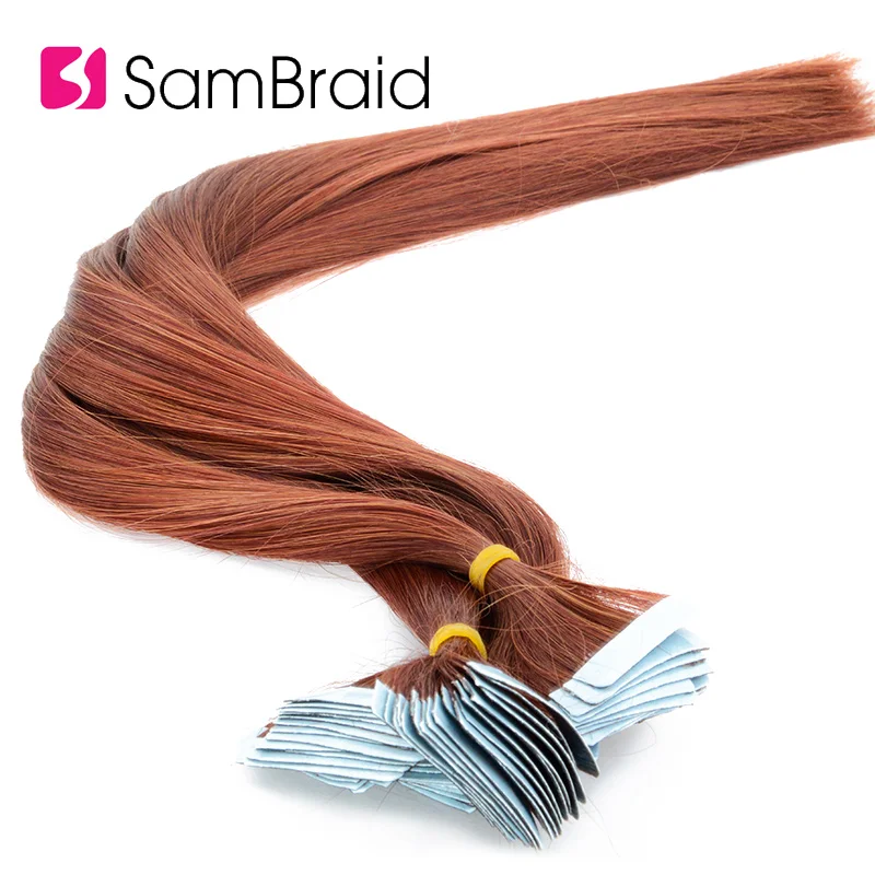 SAMBRAID Straight Tape In Hair Extension Pure Color Double Sided Adhesive Tape Hair 22 Inch 40 Pcs/pack Skin Weft Synthetic Hair