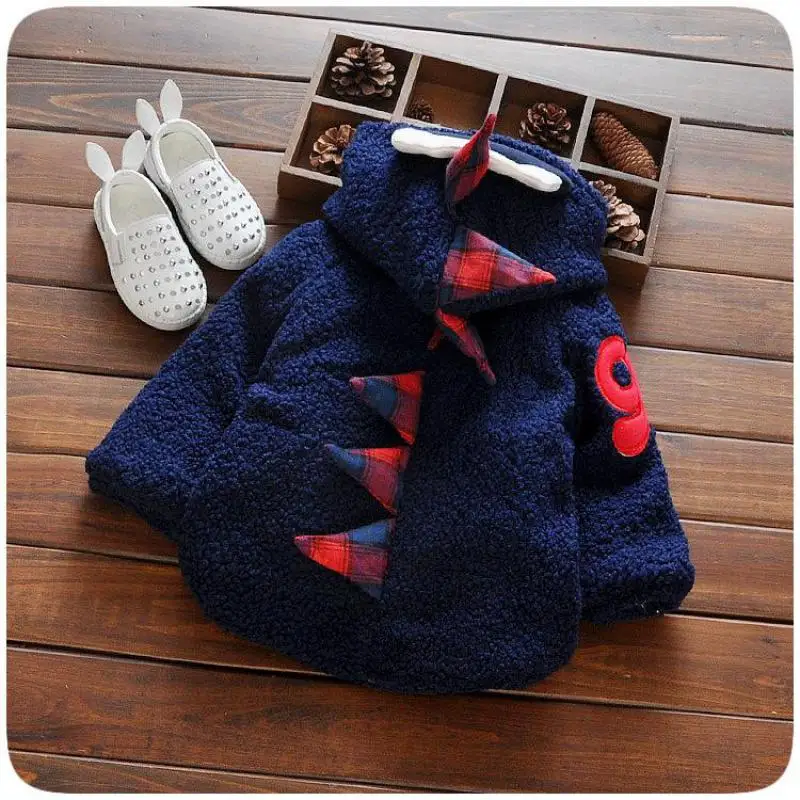 Детская хлопковая куртка с динозавром утепленная для маленьких мальчиков и