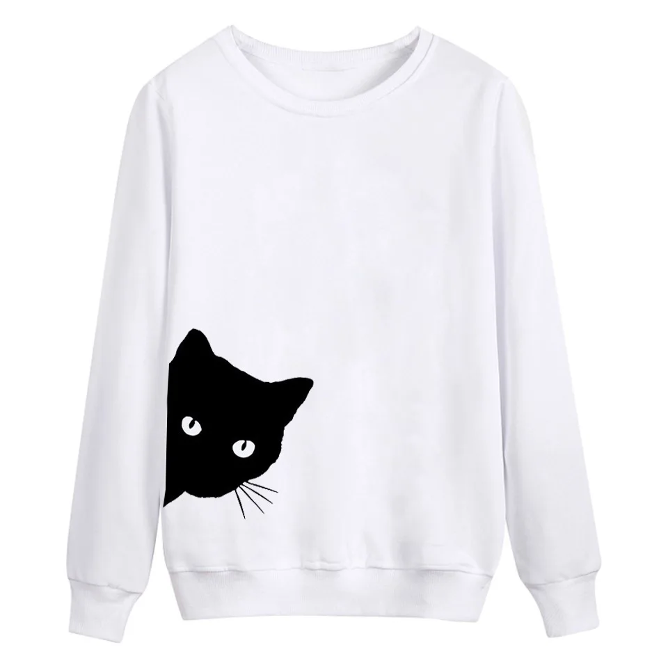 new hot American style cartoon cat pullover woman sweatshirt long sleeve casual slim o-neck female plus size | Женская одежда