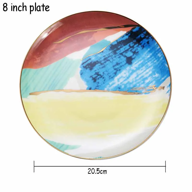 8inch blue Комплектная посуда тарелка Кофе чашка и блюдце; Цвет: розовый, золотистый; пластина в стиле детского рисунка десерт акварель посуда набор плоский лоток/8/10 дюймовая - Цвет: 8inch blue