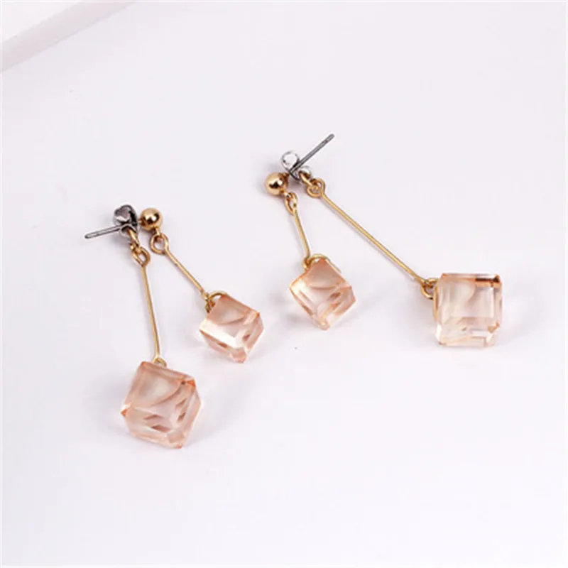 Бесплатная доставка модных дамских украшений Новые трехмерные геометрические квадратные подвески искусственного имитационного кристалла для девочек серьги.