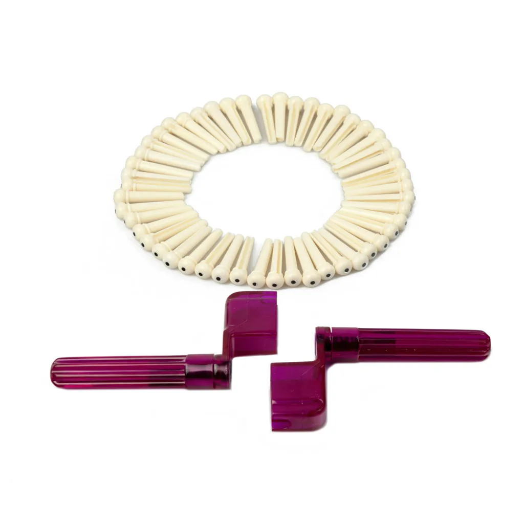 

2PCS Purple Guitar String Winder Peg & 50PCS White Plastic Guitar Pins Accessories For Acoustic Guitar Portable