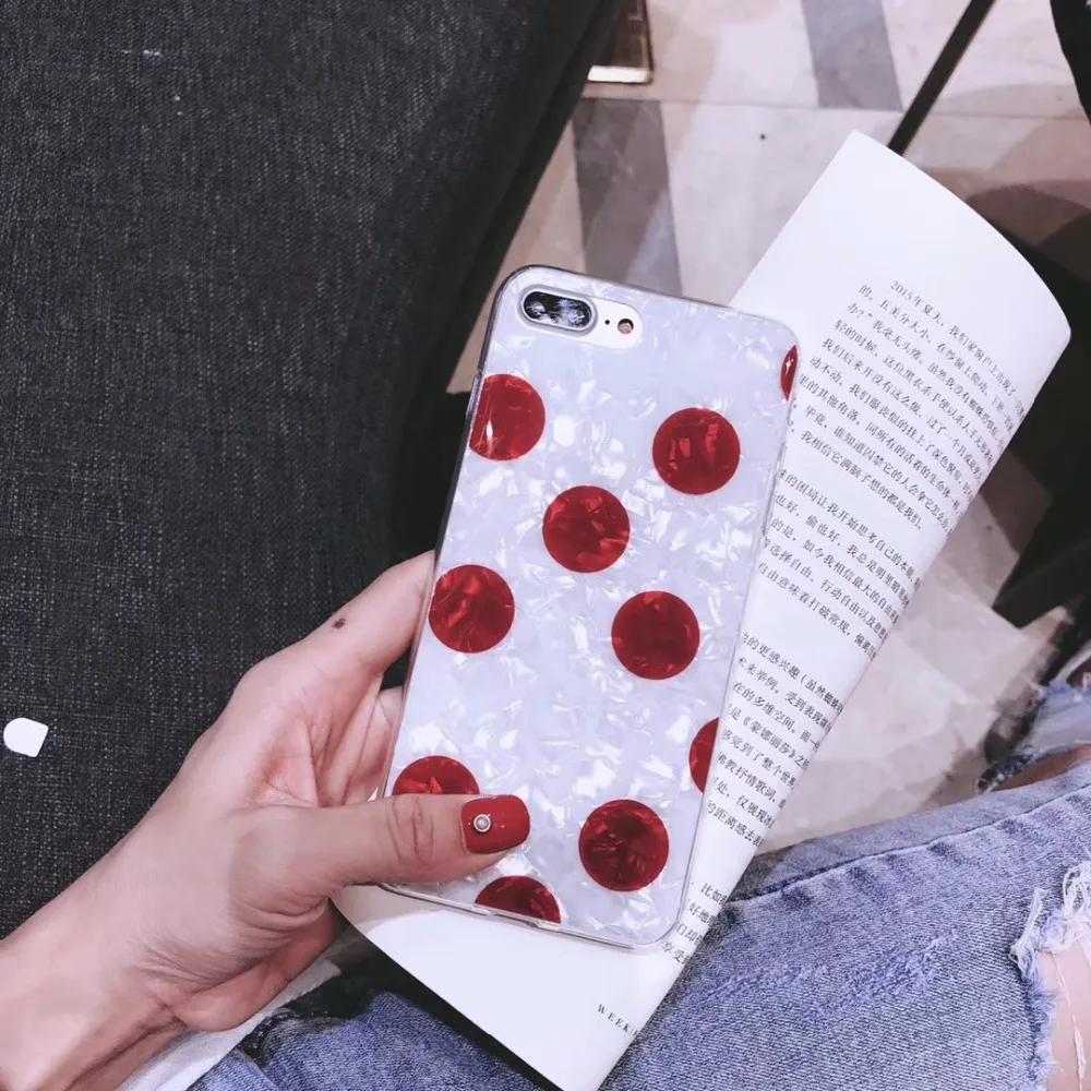 BINYEAE моды волна Dot Pattern чехол для телефона iPhone 6 6S plus 7 8 X Простой красный белый