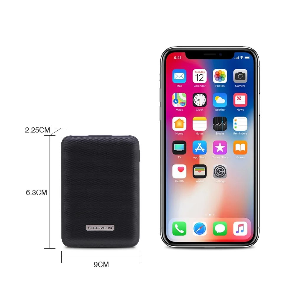 Floureon 10000 mAh Мощность bank Dual USB Портативный внешний Батарея Зарядное устройство 5 V 2A мобильного телефона Батарея Зарядное устройство для iPhone X samsung