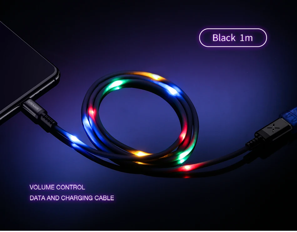 Micro USB кабель, USAMS регулятор громкости Быстрый Кабель зарядного устройства для samsung s7 s6 edge Светодиодная лампа Xiaomi Flash Cord кабель microusb