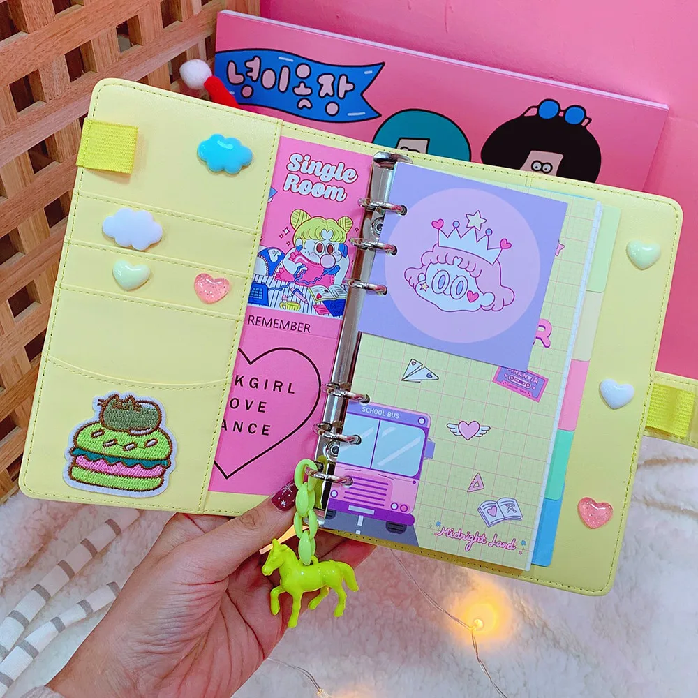Climemo спиральный переплет блокнот Kawaii Маленькая девочка катушка книга имитация кожи, Makaron цвет клетчатая карточка альбом для зарисовок - Цвет: Yellow