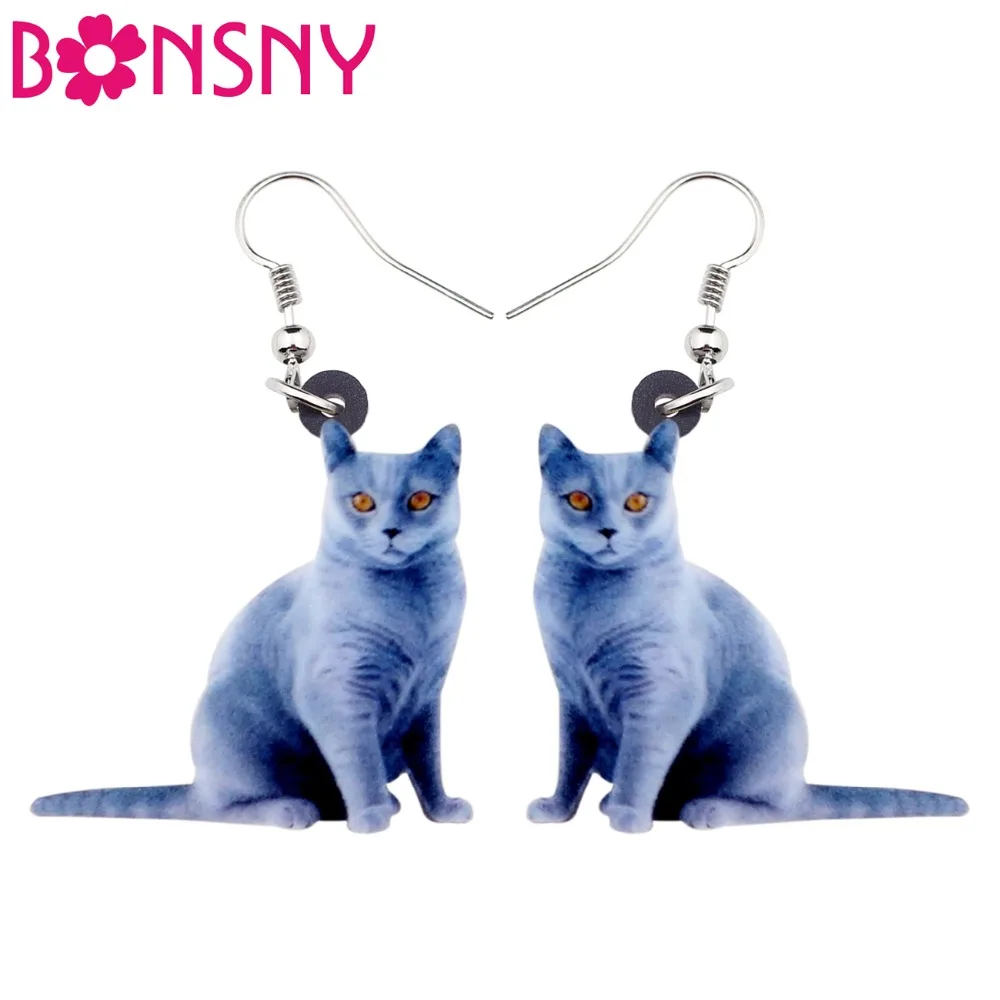 Женские акриловые серьги Bonsny элегантные длинные висячие с синим котом украшение